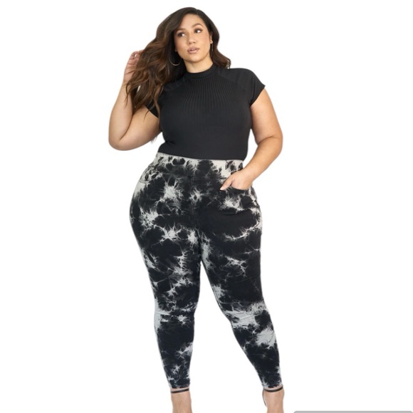 FASHION TO FIGURE Tie Dye High-Rise Jeggings Leggings Pants Black White Size 4X - Picture 4 of 12